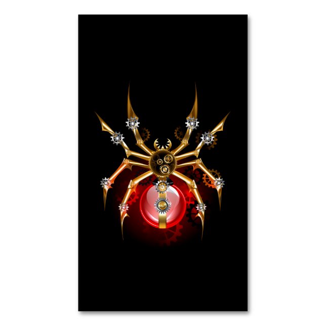 Steampunk spider on black 	Magnetic business card (Front Vertical)