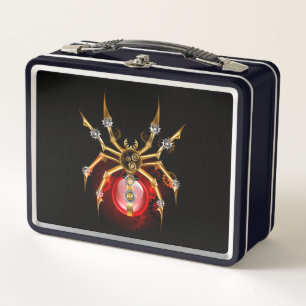 Steampunk spider on black metal lunch box