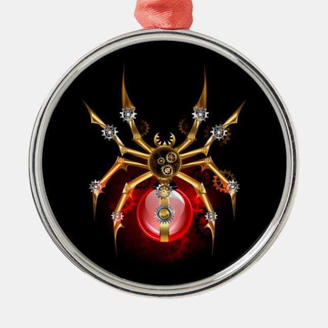 Steampunk spider on black metal ornament (Front)