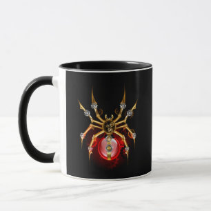 Steampunk spider on black mug