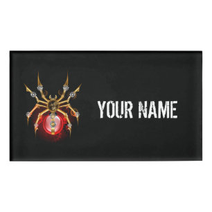 Steampunk spider on black name tag