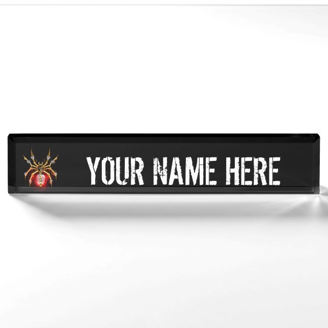 Steampunk spider on black nameplate (Front)
