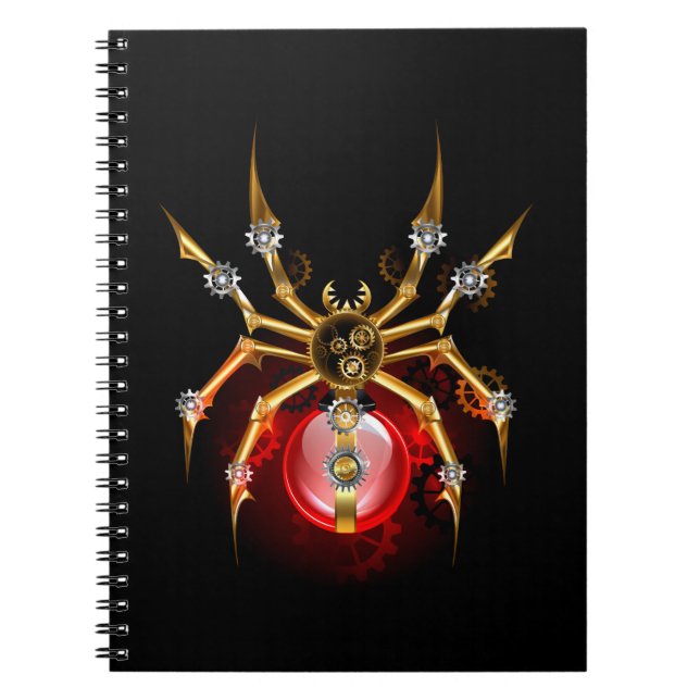 Steampunk spider on black notebook (Front)