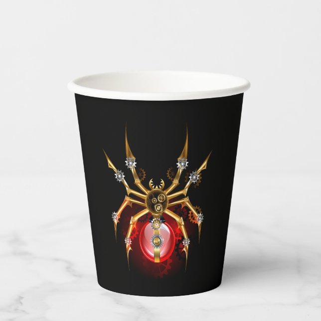 Steampunk spider on black paper cups (Front)