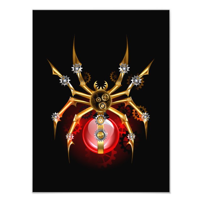 Steampunk spider on black photo print (Front)