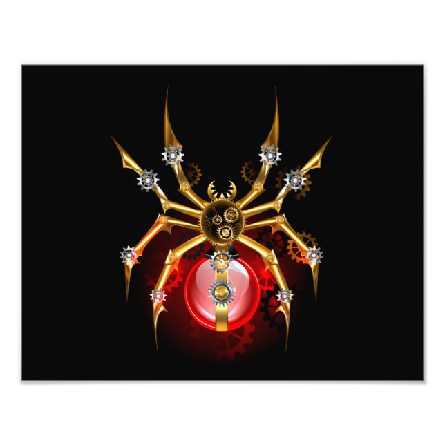 Steampunk spider on black photo print (Front)