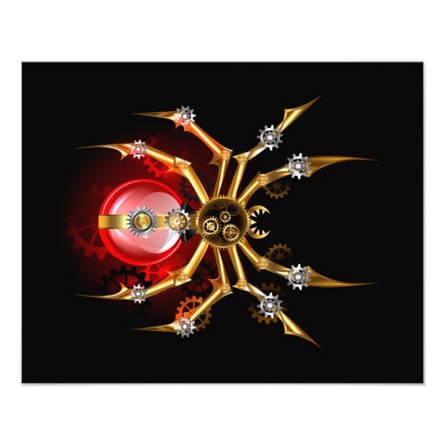 Steampunk spider on black photo print (Front)