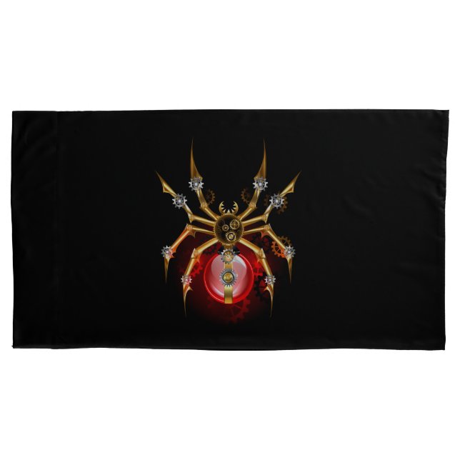 Steampunk spider on black pillowcase (Front)