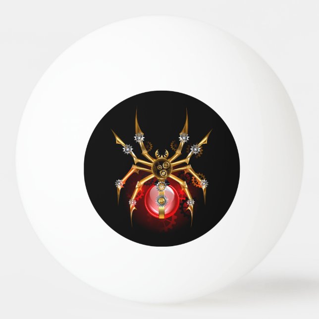 Steampunk spider on black ping pong ball (Front)