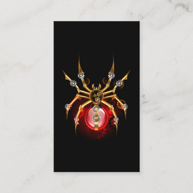 Steampunk spider on black place card (Front)