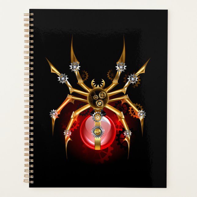 Steampunk spider on black planner (Front)