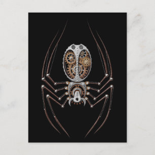 Steampunk Spider on Black Postcard