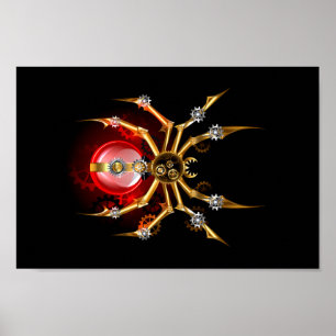 Steampunk spider on black poster