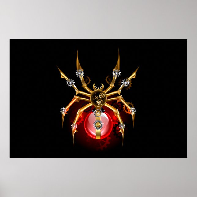 Steampunk spider on black poster (Front)