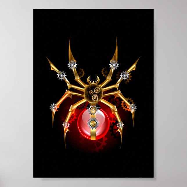 Steampunk spider on black poster (Front)