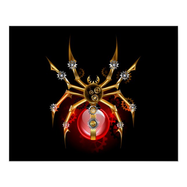 Steampunk spider on black poster (Front)