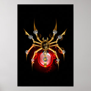 Steampunk spider on black poster