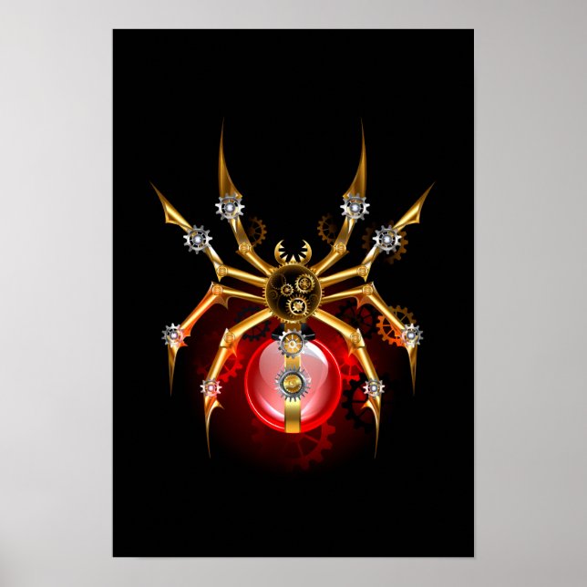 Steampunk spider on black poster (Front)