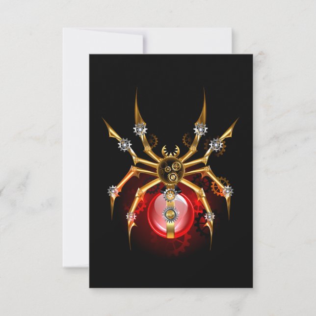 Steampunk spider on black RSVP card (Front)