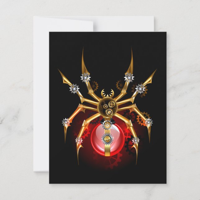Steampunk spider on black RSVP card (Front)