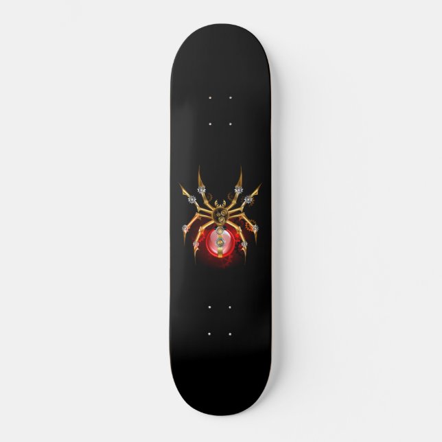 Steampunk spider on black skateboard (Front)