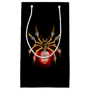 Steampunk spider on black small gift bag