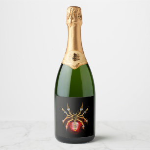 Steampunk spider on black sparkling wine label