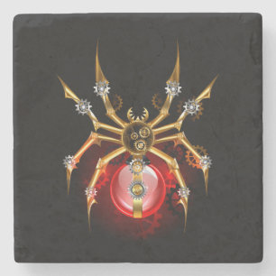 Steampunk spider on black stone coaster