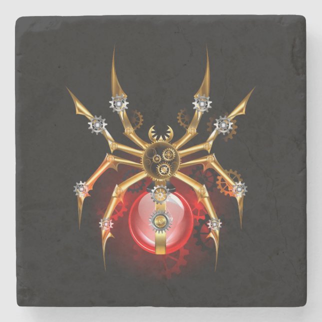 Steampunk spider on black stone coaster (Front)