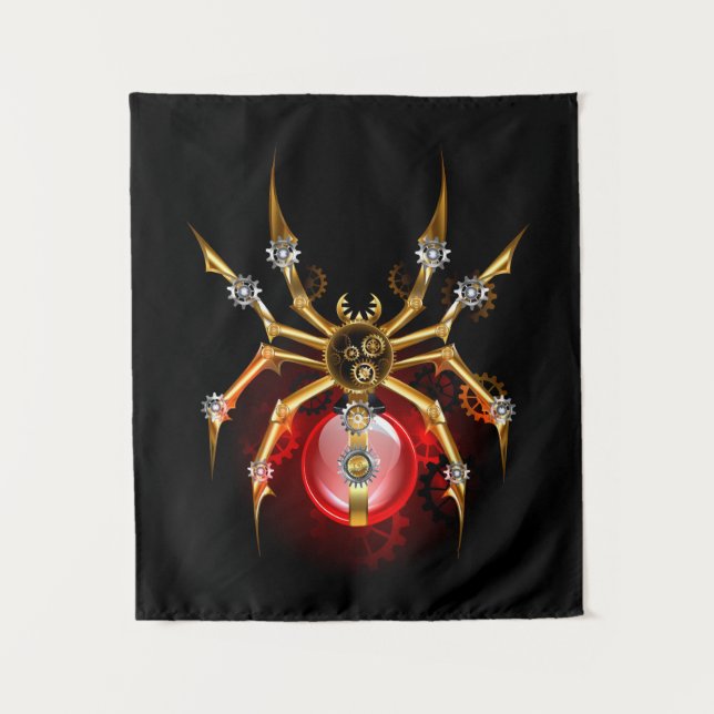 Steampunk spider on black tapestry (Front)