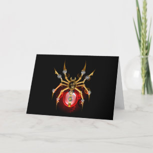 Steampunk spider on black thank you card