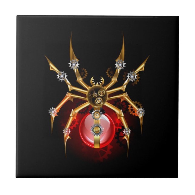 Steampunk spider on black tile (Front)