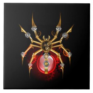 Steampunk spider on black tile