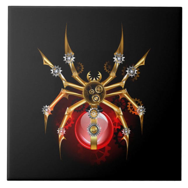 Steampunk spider on black tile (Front)