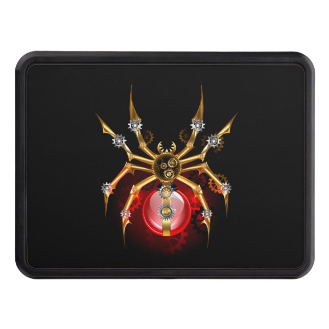Steampunk spider on black trailer hitch cover (Front)