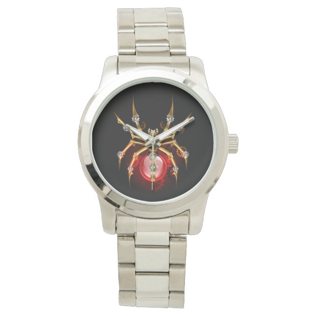 Steampunk spider on black watch (Front)