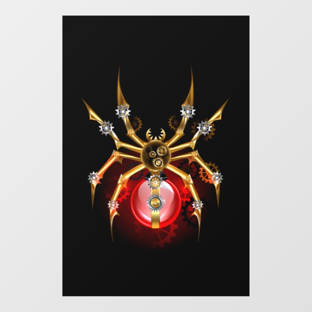 Steampunk spider on black window cling (Sheet)