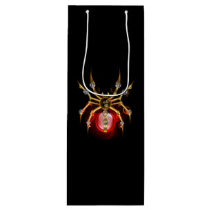 Steampunk spider on black wine gift bag