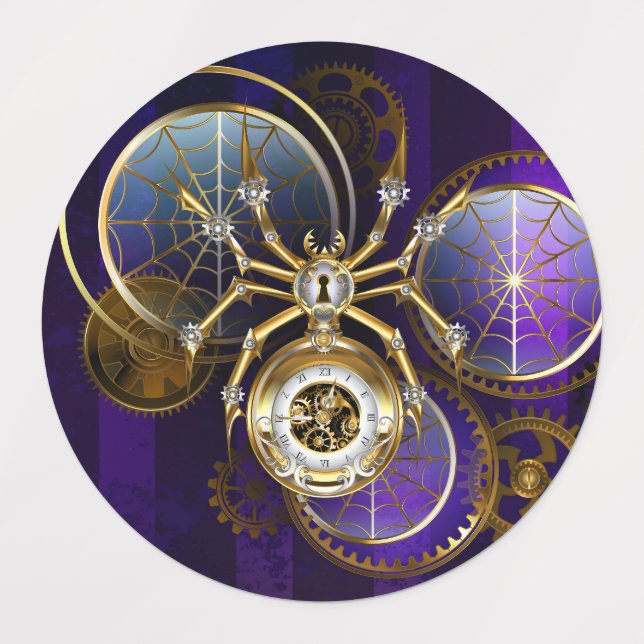 Steampunk Spider on Purple Background (Design 1)