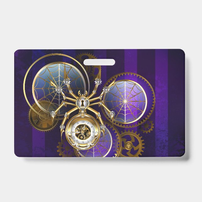 Steampunk Spider on Purple Background Badge (Front)