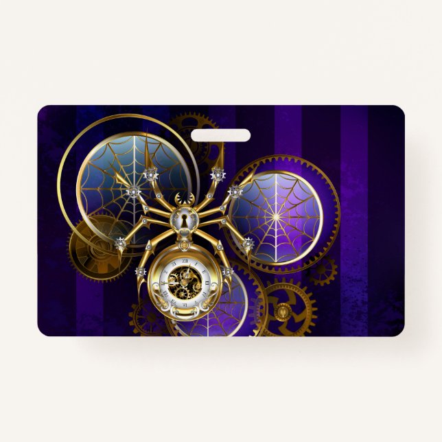 Steampunk Spider on Purple Background Badge (Front)