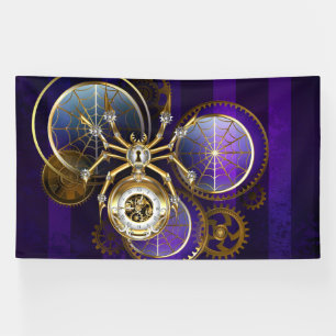 Steampunk Spider on Purple Background Banner