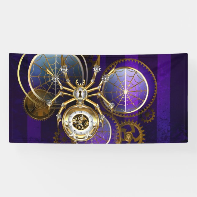 Steampunk Spider on Purple Background Banner (Horizontal)