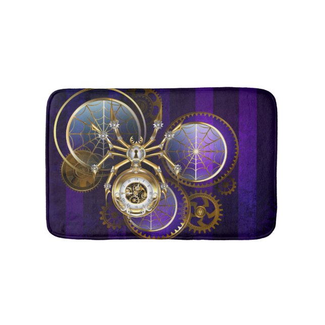 Steampunk Spider on Purple Background Bath Mat (Front)