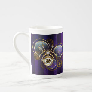 Steampunk Spider on Purple Background Bone China Mug