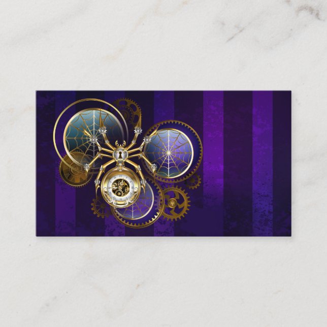 Steampunk Spider on Purple Background Business Card (Front)