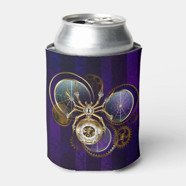 Steampunk Spider on Purple Background Can Cooler (Can Front)