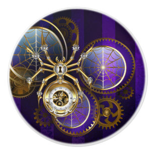 Steampunk Spider on Purple Background Ceramic Knob