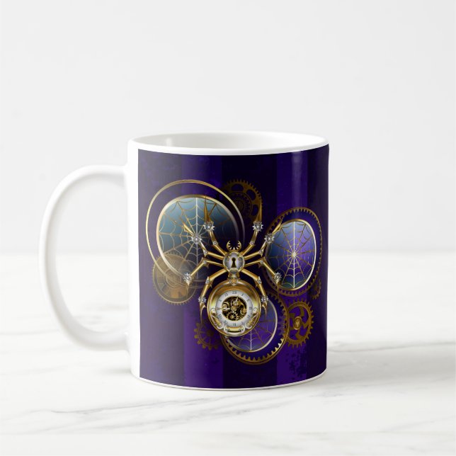 Steampunk Spider on Purple Background Coffee Mug (Left)