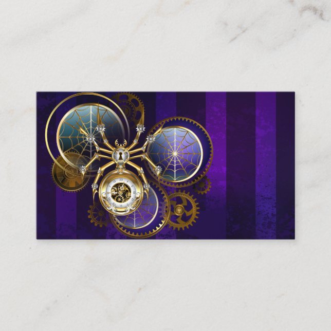 Steampunk Spider on Purple Background Discount Card (Front)